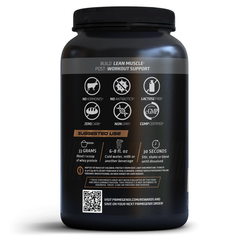 PrimeGENIX - Grass-Fed Whey Protein Powder - 34 Servings of Chocolate Protein Powder with Zero Sugar, Supports Healthy Metabolism, Helps Gain Energy & Supports Physical Performance During Workouts