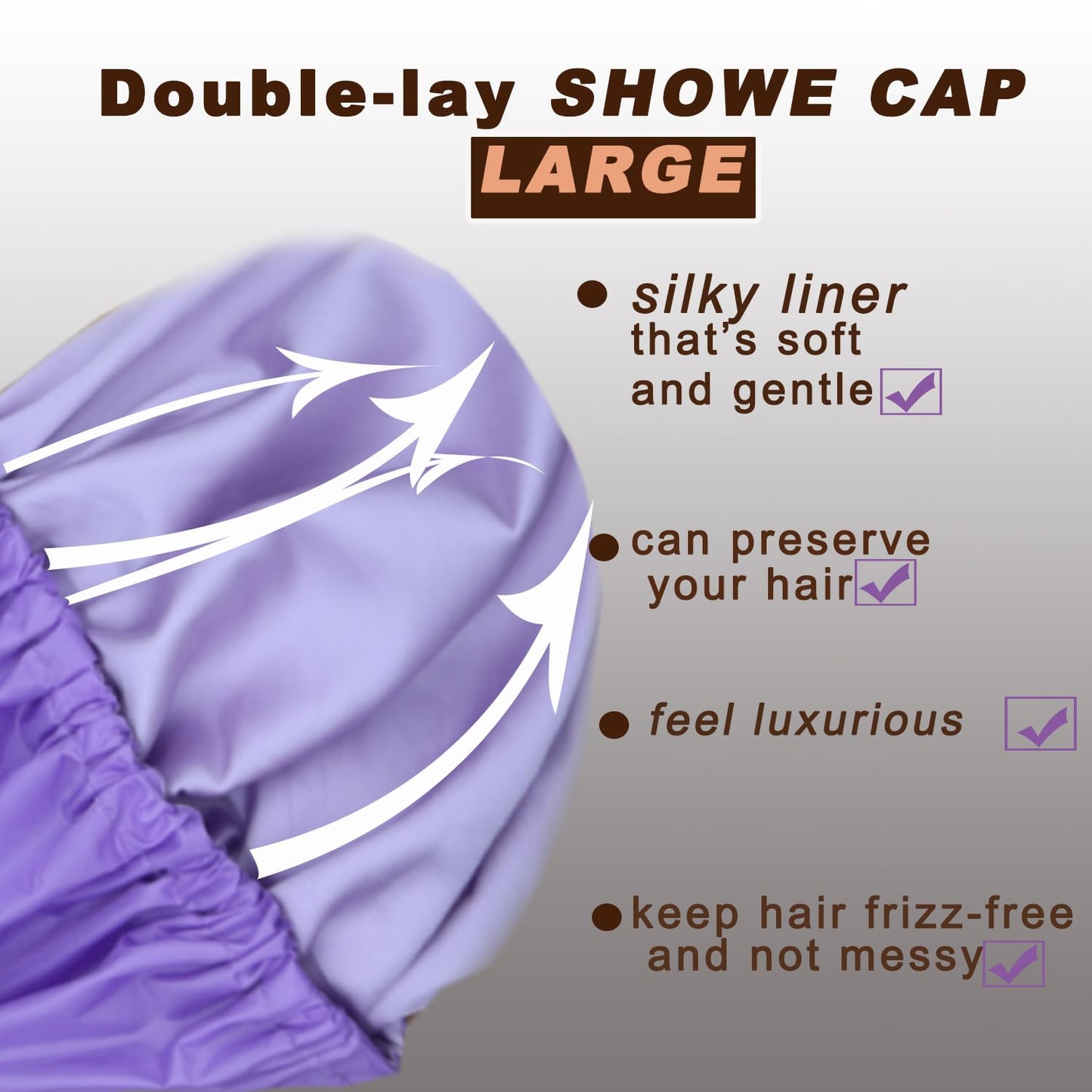 Genergy 2pcs Shower Cap for Women,Including Travel bag and Scrunchy. Frizz-Free Silky Liner, Waterproof Reusable Large Bath Bonnet for Short and Long Thick Hair, Soft Adjustable Elastic, Non-slip.