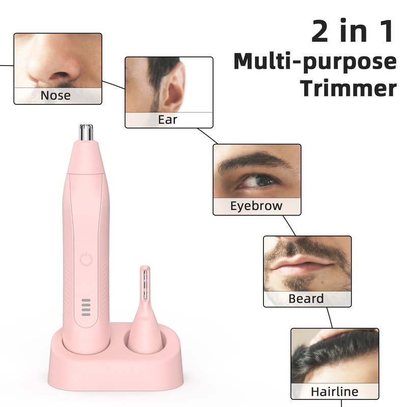 Setonia Ear and Nose Hair Trimmer for Men Women, Eyebrow and Facial Hair Trimmer with Powerful Motor and Dual-Edge Blades Rechargeable Painless 2 in 1 Metal Trimming Tool (Light Pink)