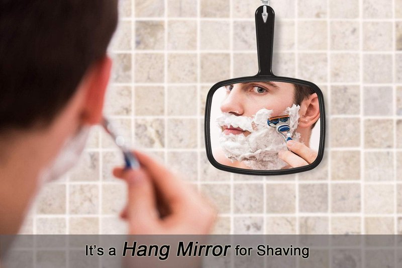 PROTECLE Handheld Salon Mirror - 10.3" x 7.4" Square Black Hairdressing Tool with Handle
