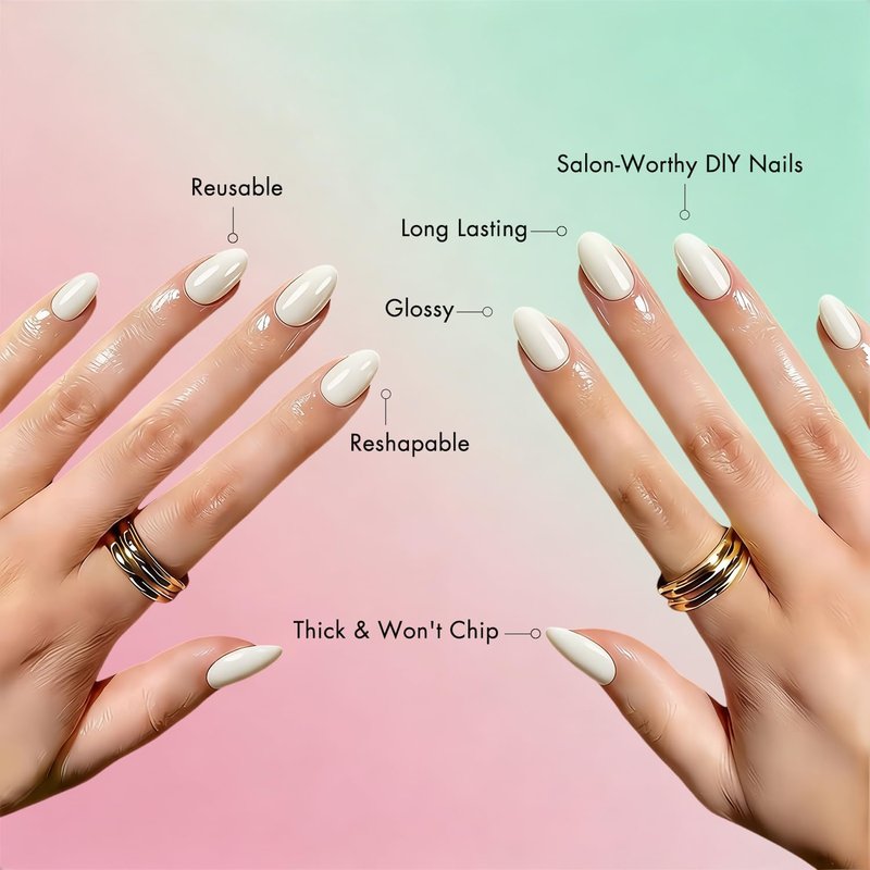 KXAMELIE Pearl White Press On Nails Short, Glazed Donut Extra Short Almond Press on Nails with Glue and Tabs, Reusable Thick Reflective Shimmer Fake Nails Oval in 16 Sizes - 32 Pcs All-in-One Kit