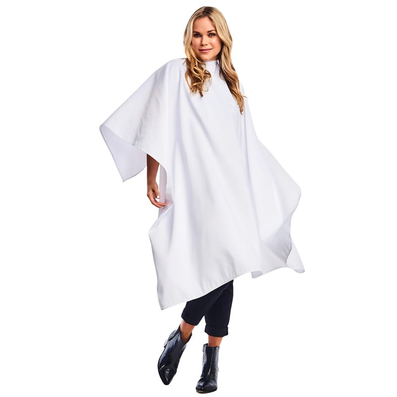 BD Barber Lightweight Crinkle Nylon Hair Cutting/Styling Cape, Water Resistant, Machine Washable, Permanent Crinkle Nylon, Repels Hair, Snap Closure at Neck, Generous 54 x 60 inch Size, White