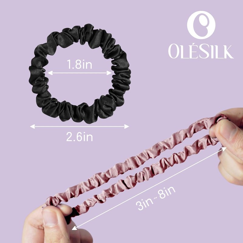 OLESILK Silk Hair Ties - 100% Mulberry Silk Scrunchies | No Damage, No Crease, 3 Pack in Black