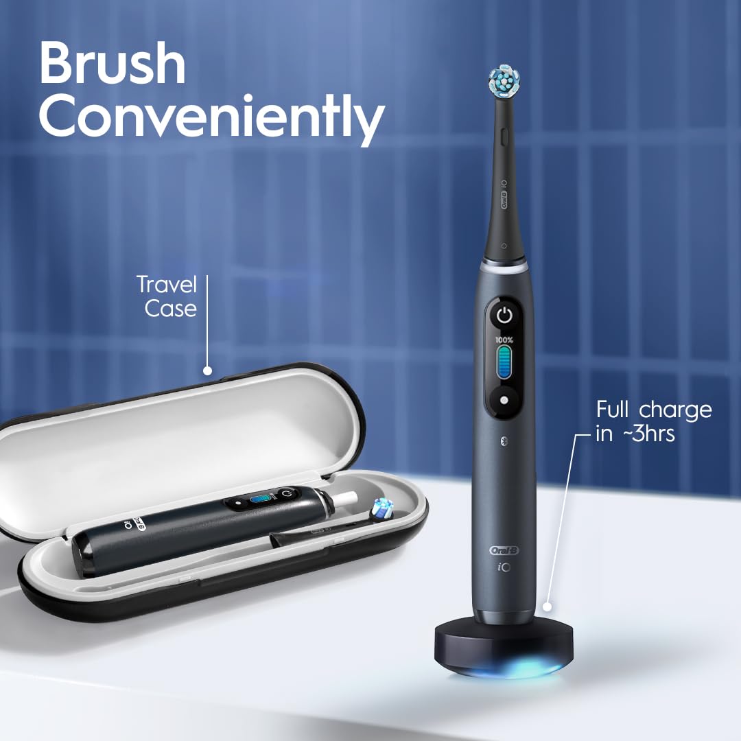 Oral-B iO Series 8 Electric Toothbrush with 2 Replacement Brush Heads and Travel Case, Rechargeable Toothbrush, Black Onyx