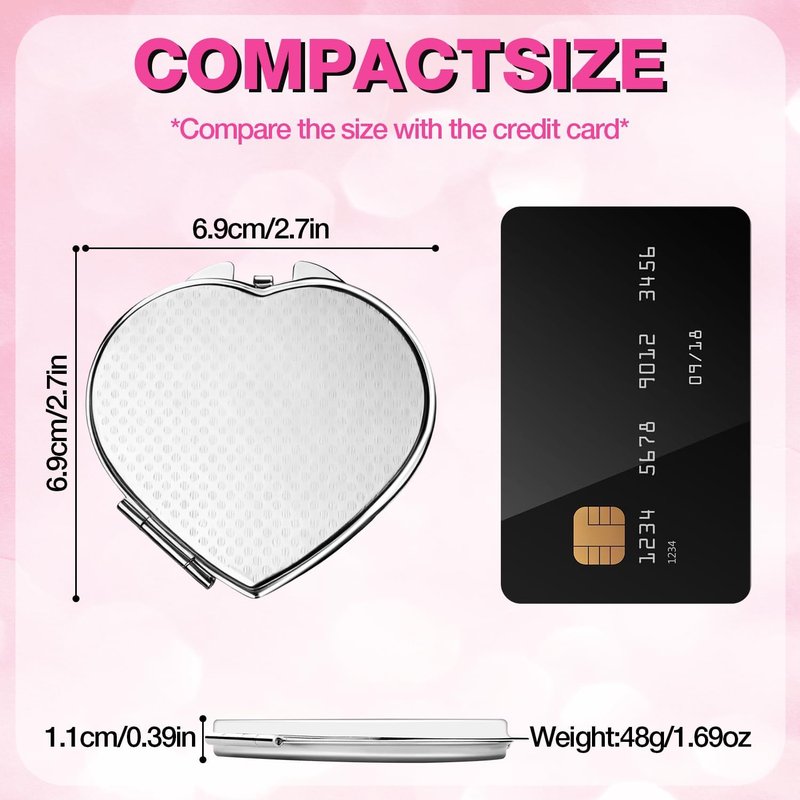 Heart Compact Travel Mirror - Double-Sided, Portable Metal Folding Design for Women | Scratch-Resistant
