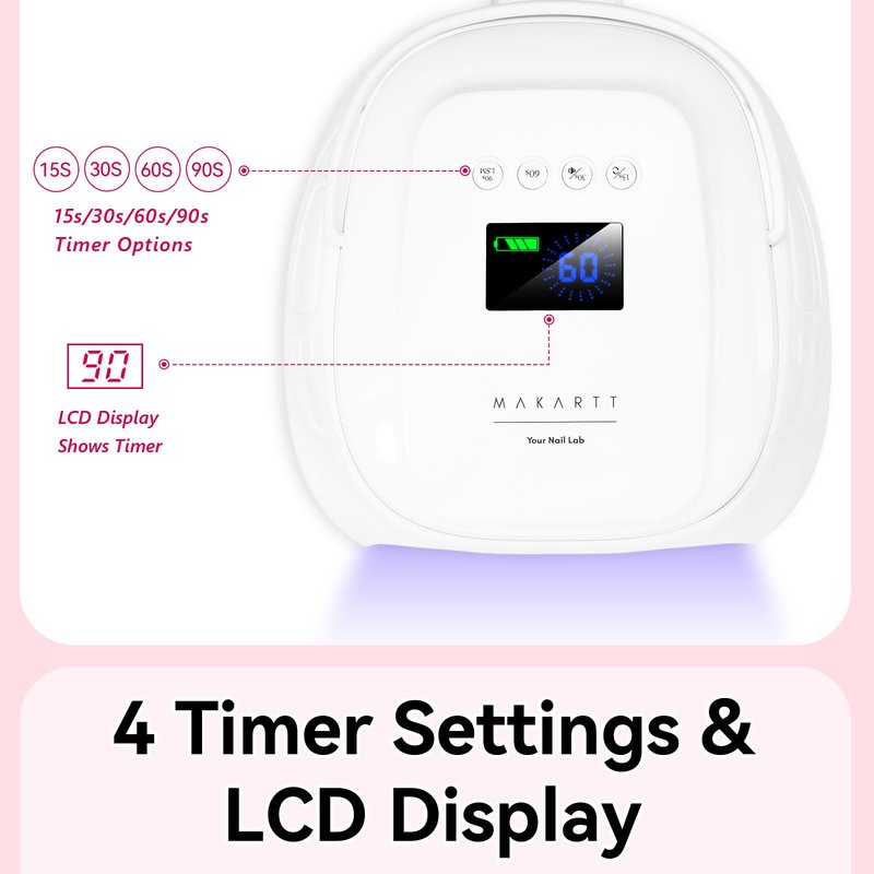 Makartt UV Nail Lamp – 30W Fast Curing UV Light with Handle Rechargeable Cordless Nail Dryer for Gel Nail Polish with 45 Beads Dual Lights 4 Timers LCD Smart Sensor for Nail Art Design(White)