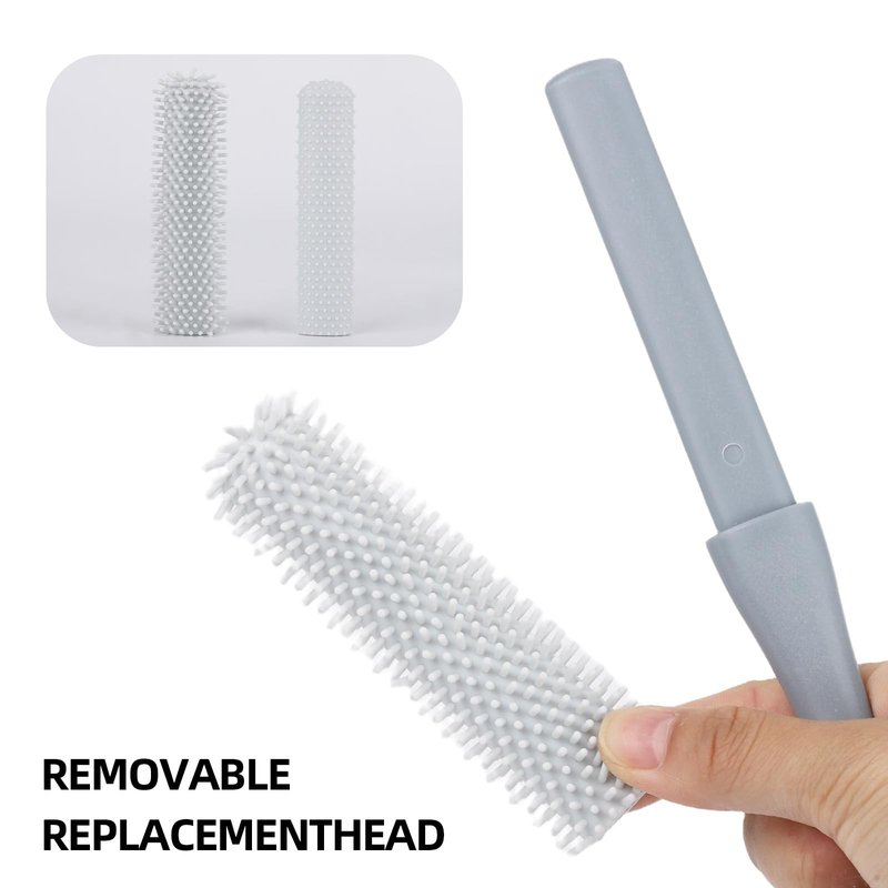 4-Pack Silicone Foot Scrubber & Toe Cleaning Brush with 15.3" Long Handle - No-Bend Shower Design for Seniors & Men & Women (Pink & Grey)