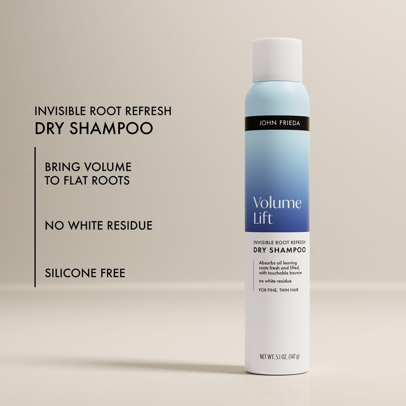 John Frieda Volumizing Dry Shampoo for Fine or Flat Hair, Oil Absorbing Root Lift Spray with No White Residue, Lightweight Volume, 5.1 Oz