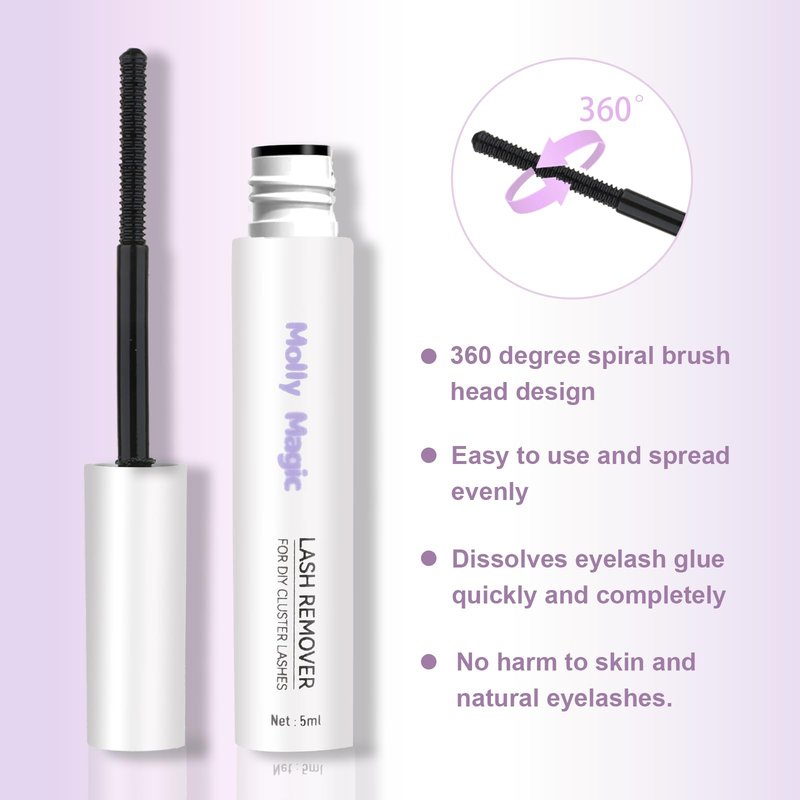 Molly Magic Lash Bond and Seal and Remover kit,Waterproof for Lash Clusters, 150H Super Hold, Long-Lasting extention and Non-Irritating Eyelash Glue for DIY at Home.