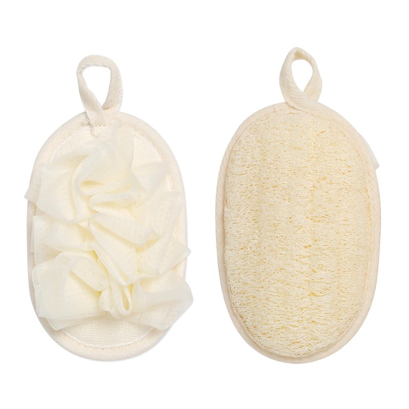 2 Pack Natural Loofah Exfoliating Body Scrubber, 2 en 1 Bath Shower Pouf Sponge for Women and Men, for Face and Body That Gets You Clean
