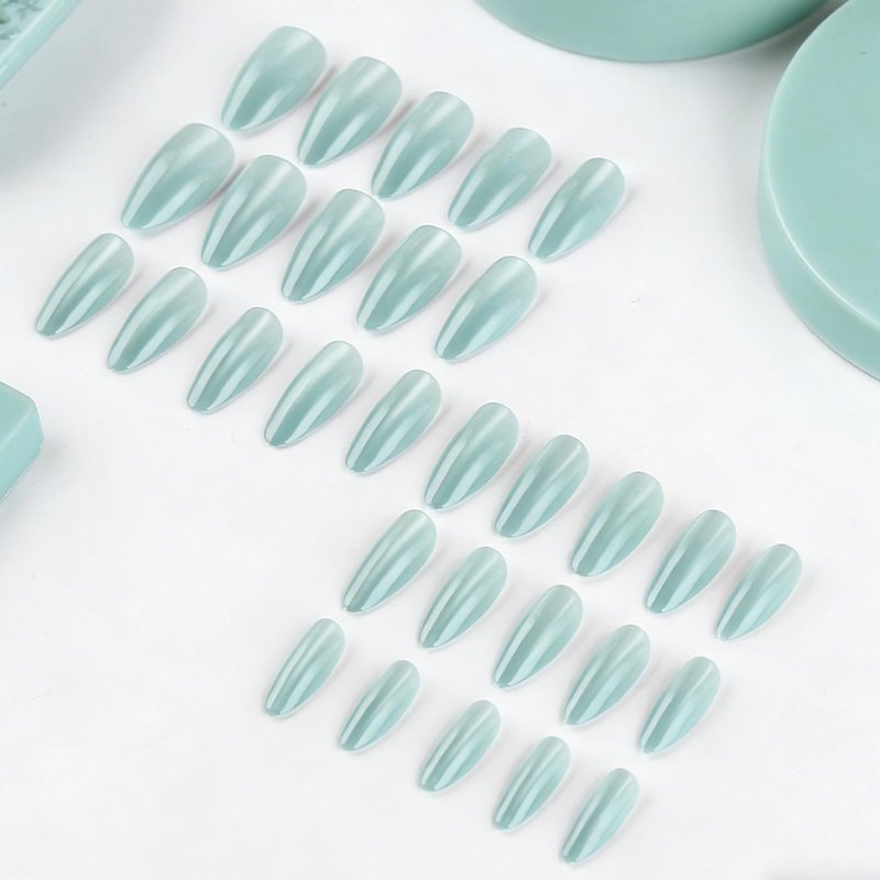 Mint Green Press on Nails Almond Fake Nails with Glitter Design Glossy Full Cover Medium Stick on Nail for Women Manicure 30Pcs