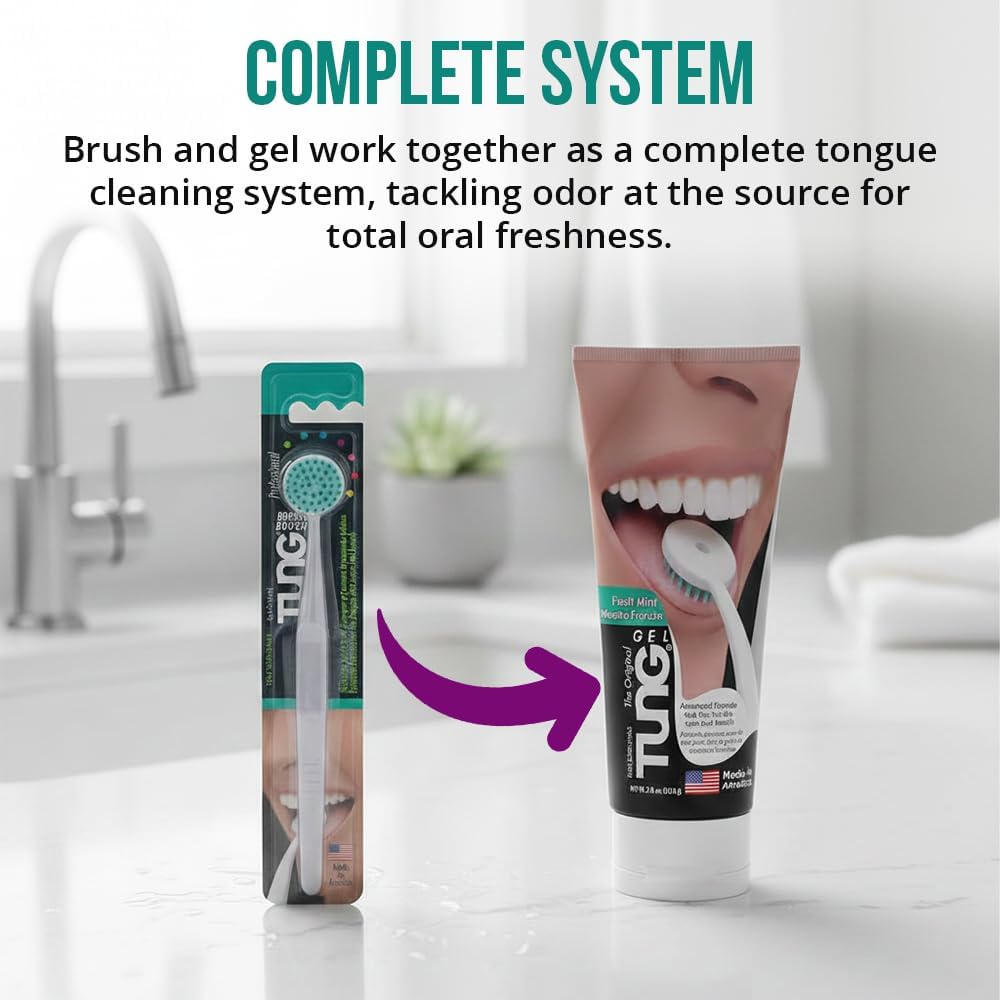 Tung Tongue Gel - Fresh Mint Tongue Cleaner Paste | Bad Breath Eliminator, BPA Free (2-Pack)