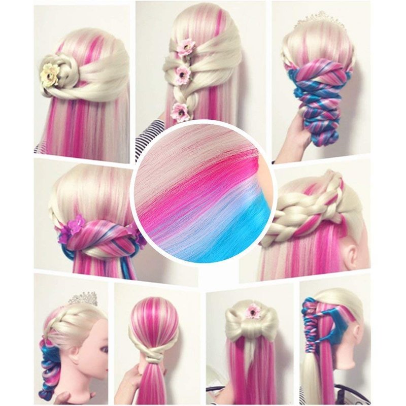 Beauty Star 29" Colorful Mannequin Head with 100% Syntheic Hair, Doll Head for Hair Styling and Braiding Practice, Professional Bride Cosmetology Training Manikin Head with Clamp Stand Updo Kit