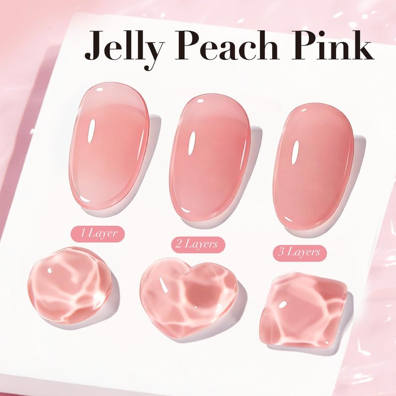 AzureBeauty Builder Gel for Nails, 18ml 7-in-1 Jelly Peach Self-Leveling Nail Strengthener for beginners, UV/LED Soak Off Builder Gel for Apex, Extension, Overlay & Rhinestone, Base & Top Coat Needed