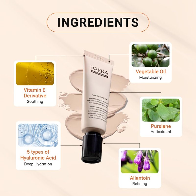 DAERA Full Coverage BB Cream Tinted Moisturizer Foundation, Flawless Glass Skin Makeup, Instant Radiance for Uneven Skin, Long Lasting Lightweight Hydrating, Self Adjusting Shade (Neutral), 1.35 fl oz