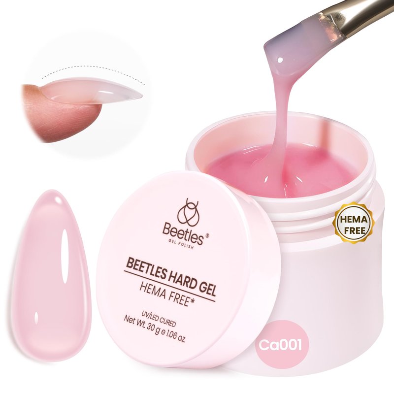 Beetles HEMA-Free Hard Gel for Nails-1.06oz 9 in 1 Jelly Pink UV/LED Lamp Cured Sculpting Stengthener Gel for Nail Extension & Nail High Hardness for Manicurist Women