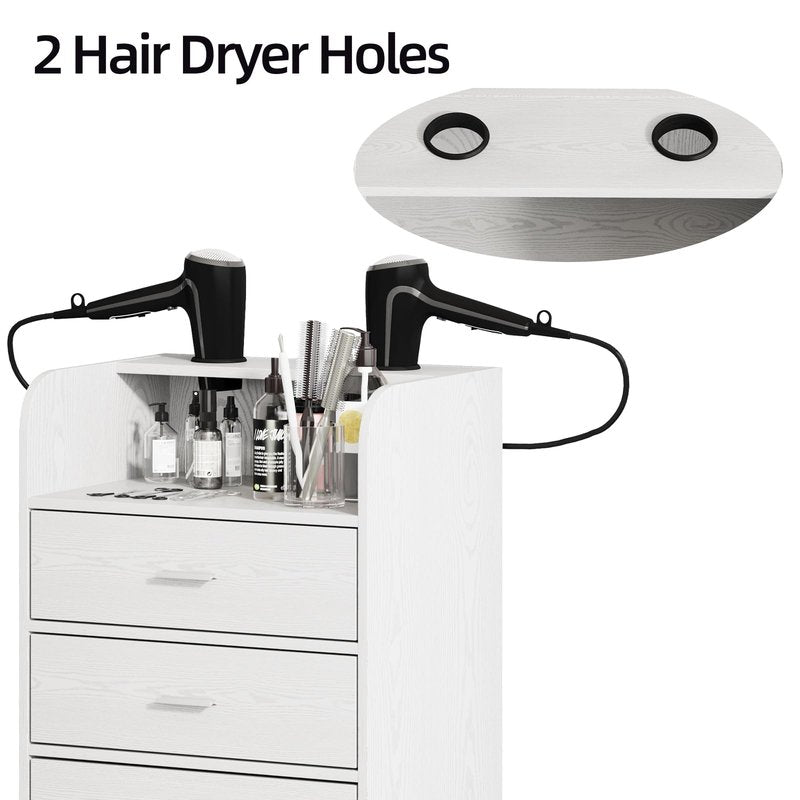 4ever2buy Salon Station for Hair Stylist, White Beauty Barber Station, Salon Trolley Cart with Wheels, Mobile Organizer for Salon, Spa, Barbershop, Nail & Beauty Tools, White