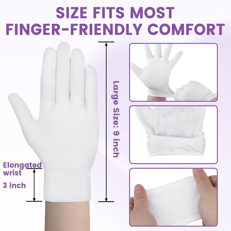 Skiennix 60 Pcs Cotton Gloves - Soft Moisturizing Overnight Spa Gloves for Eczema | Stretchable for Men & Women