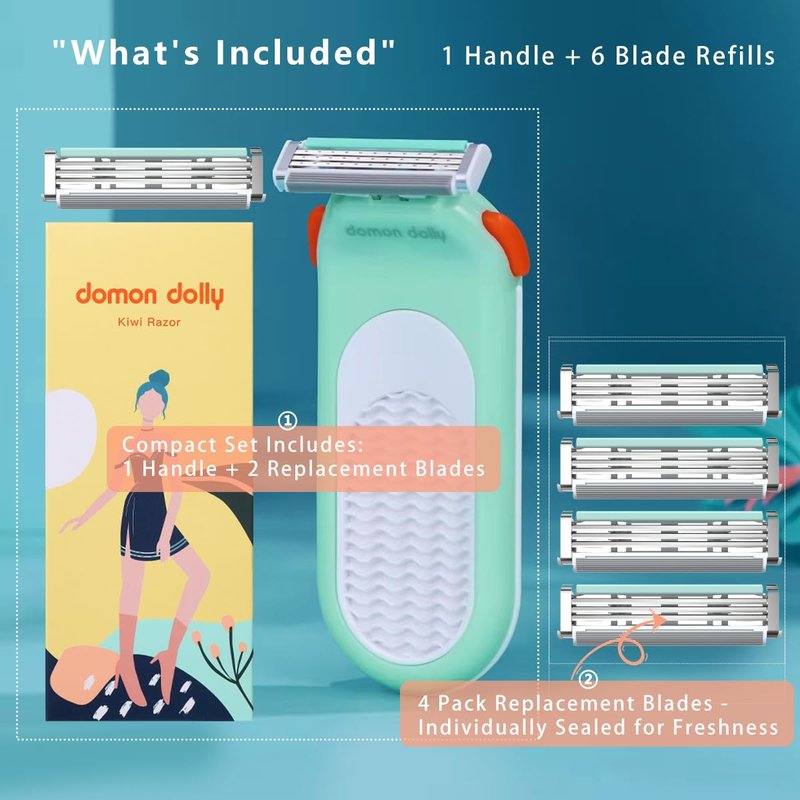 Razor for Women – Travel Essentia,Women's Travel Razor with 6 Refills & 3 Blades – Bikini, Legs & Face Shaver – Comfort Glide System – Compact Green