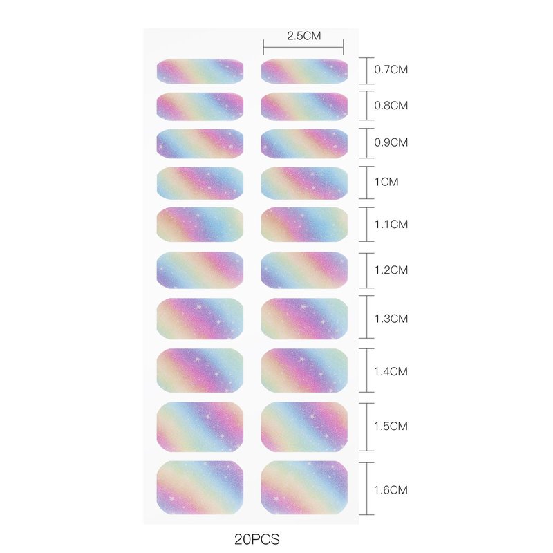 JMEOWIO Gel Nail Stickers Rainbow Glitter Semi Cured Gel Nail Strips Wraps UV/LED Nails Art Design Decoration Accessories