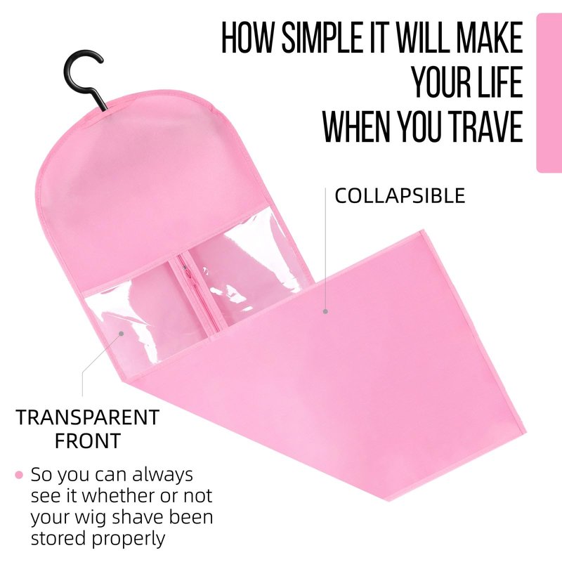 12PCS Wig Storage Bags with Hanger - Hair Extension Holder for Multiple Wigs, Extensions & Accessories (PINK)