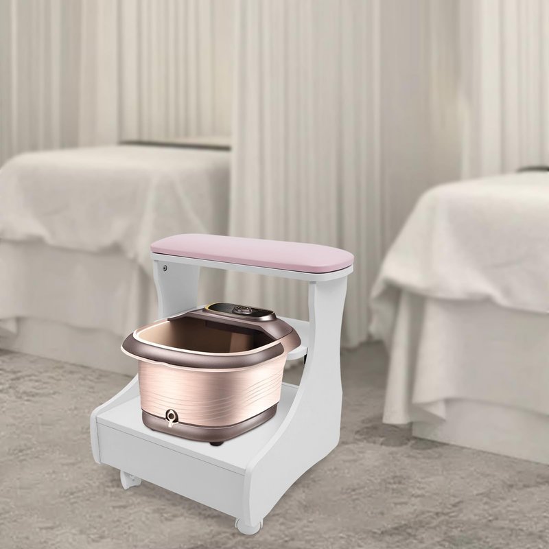 Foot Bath Spa Trolley Cart for Foot Rest Massage Table,Modern Trolley for Foot Bath Pedicure Foot Rest,Footbath Stool with Wheels for Home Bathroom Salon Supplies (Pink)