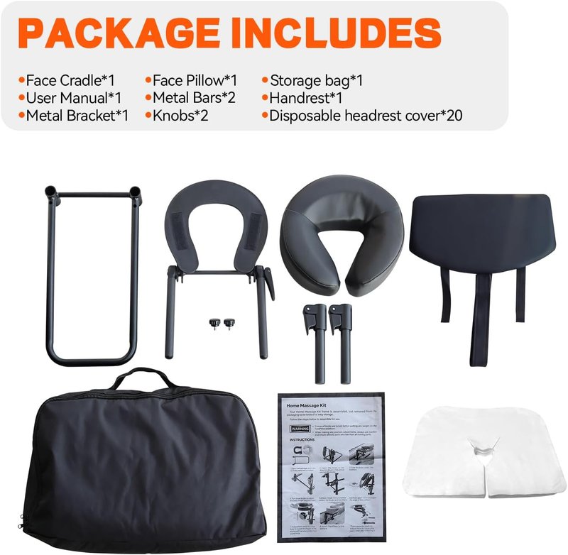 Massage Headrest for Bed, Portable Home Use Massage Table Face Cradle Kit for Sleeping Mattress, Face Down Pillow After Eye Surgery with Handrest Storage Bag & Disposable Headrest Covers