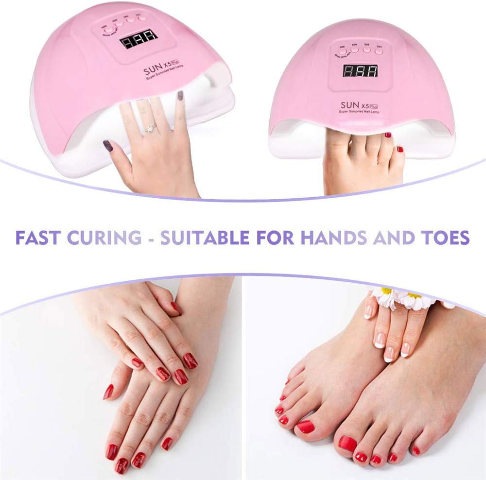 UV LED Nail Lamp - 80W Professional Gel Polish Dryer with 4 Timer Settings | Fast Drying for Fingers & Toes, Pink