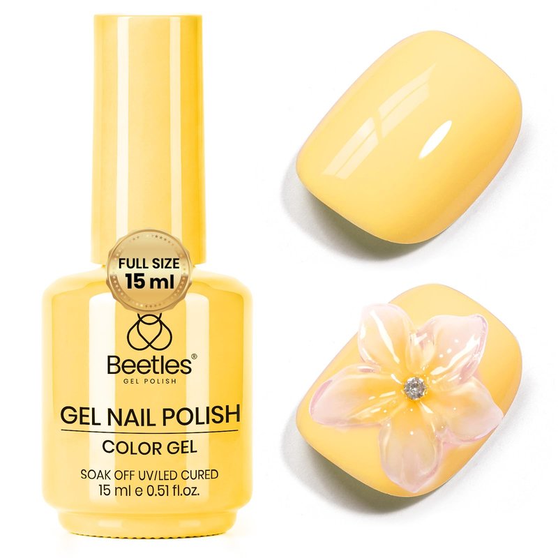 Beetles Yellow Gel Nail Polish - 15ML/0.51Fl Oz, Plumeria Yellow Gel Polish, Same Color Bottle, Soak Off UV LED Lamp Summer Nails Art, Long-Lasting Manicure Salon DIY Nails Home
