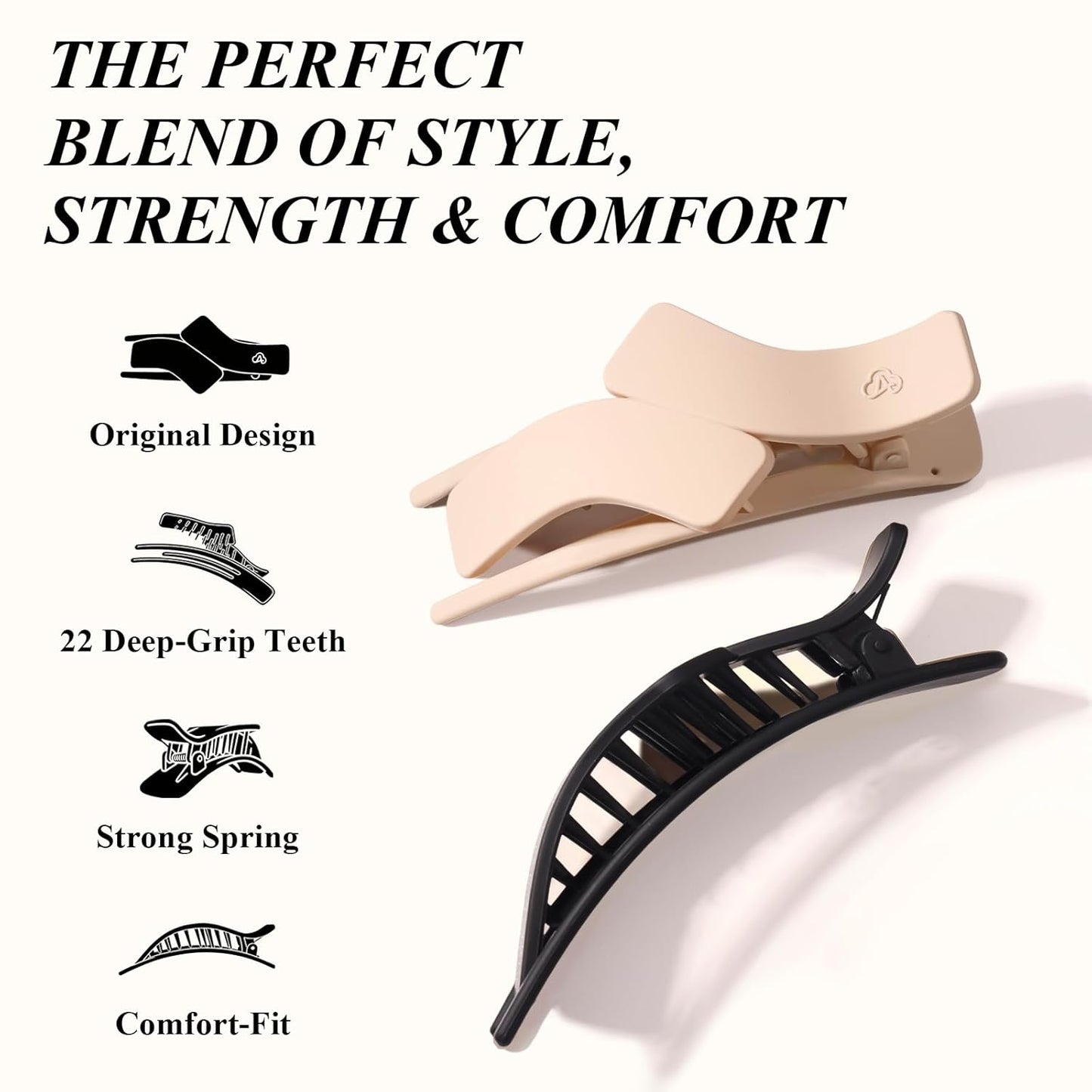 Skiennix Medium Flat Hair Clips - Strong Hold French Claw Clips for All Hair Types | 4 Pcs in Beige, Brown, Black