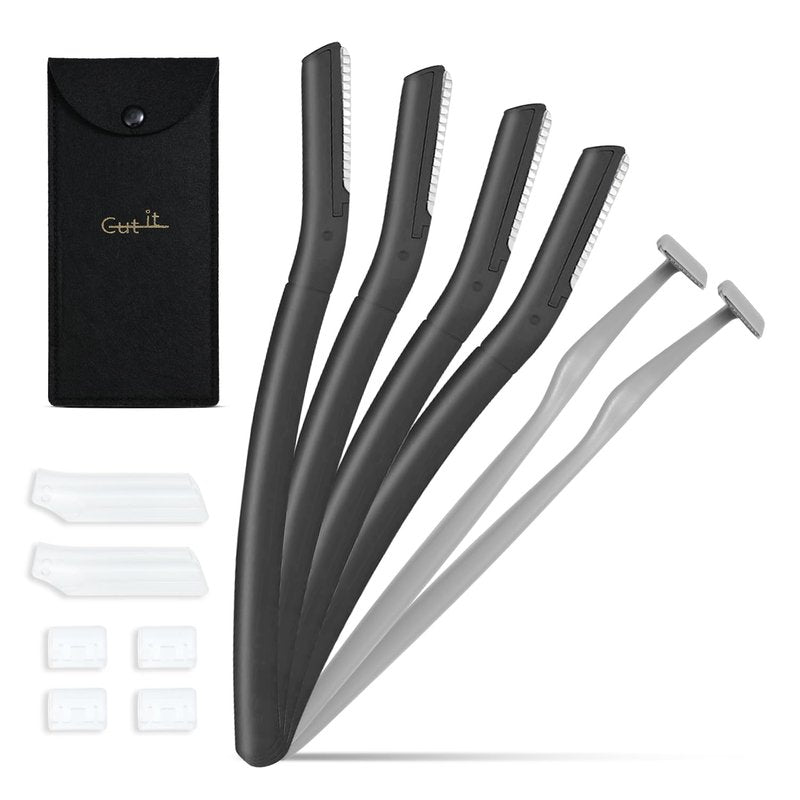 Eyebrow Razors | Dermaplane Set with Japanese Blades - Exfoliating Tools for Fine Hair, Black