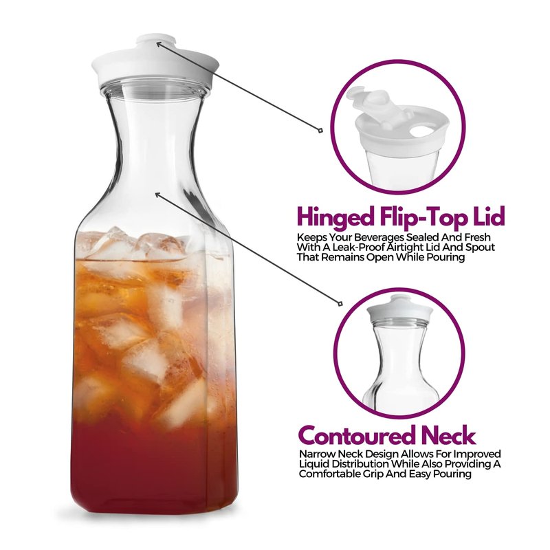 DilaBee Plastic Water Pitcher With Lid - Square Carafe Pitchers for Drinks, Milk, Smoothie, Iced Tea, Mimosa Bar Supplies - BPA-Free - NOT DISHWASHER SAFE (3-Pack, 50 Ounce)