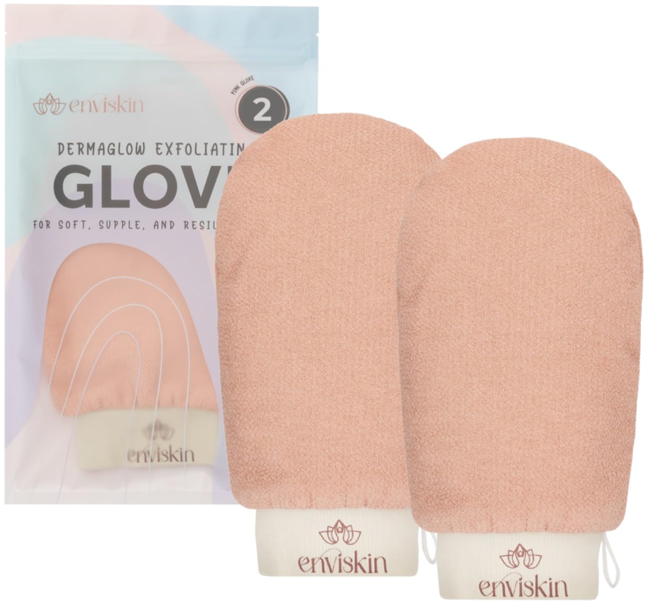 Enviskin Dermaglow Deep Exfoliating Gloves - (Pack of 2, Pink)