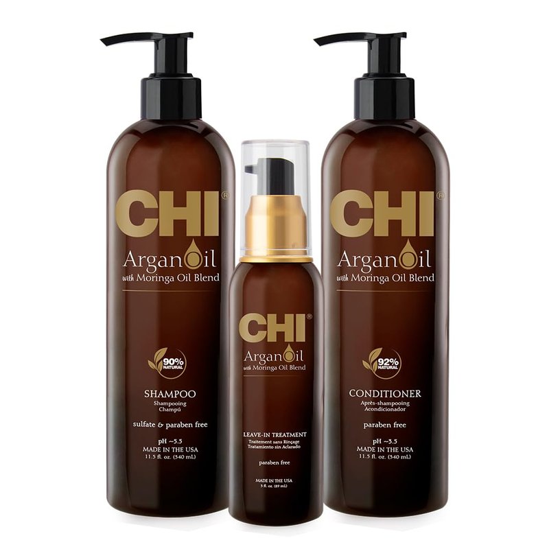 CHI Argan Oil Luxe Trio Kit - Shampoo, Conditioner & Moringa Oil | 11 fl. oz. Set of 3