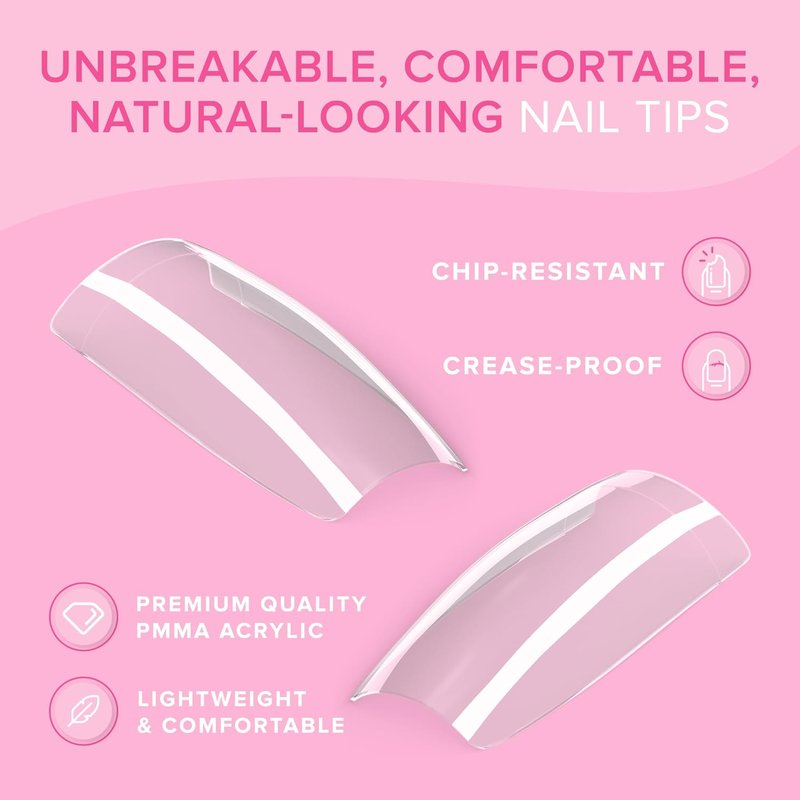 NYK1 Coffin Nail Tips - Crease-Proof & Shatter-Resistant | 500 PCS in 10 Sizes for Easy Gel & Acrylic Extensions