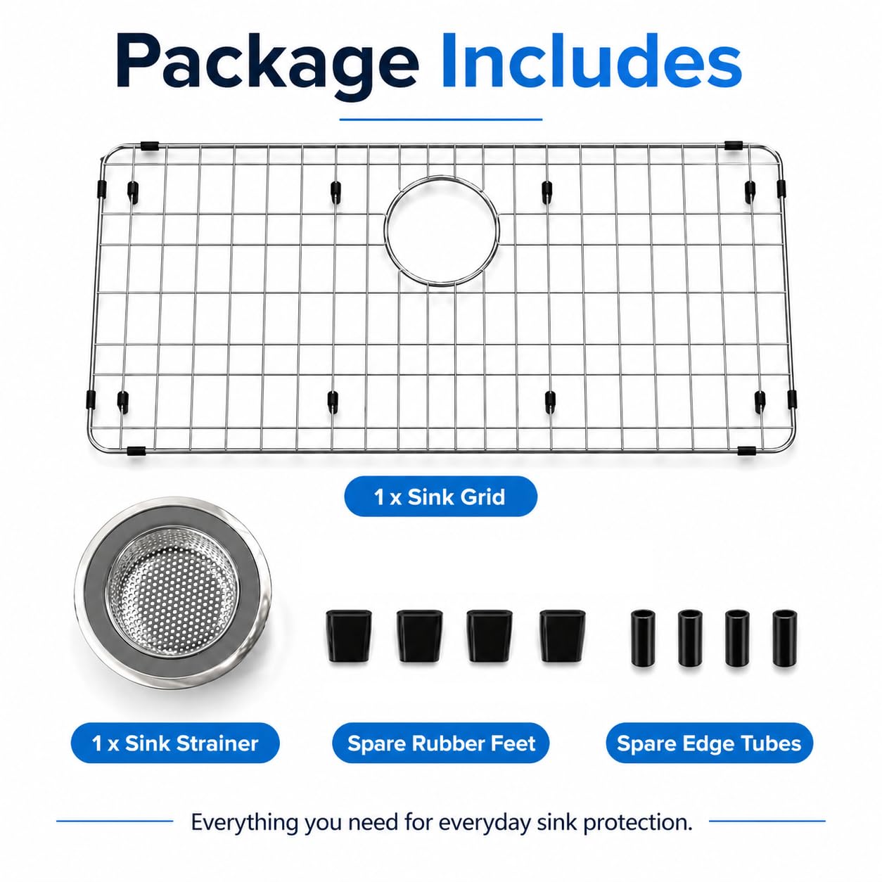 iPEGTOP Sink Rack for Bottom of Sink, Stainless Steel Sink Protector 28-3/4" x 15-3/4" with Rear Drain, Sink Grid Grate with Hole Cover for Kitchen Sink Single Bowl, One-Piece