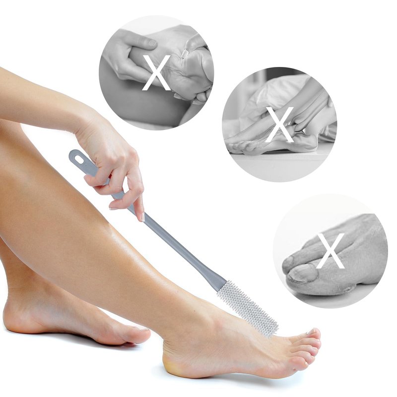4-Pack Silicone Foot Scrubber & Toe Cleaning Brush with 15.3" Long Handle - No-Bend Shower Design for Seniors & Men & Women (Pink & Grey)