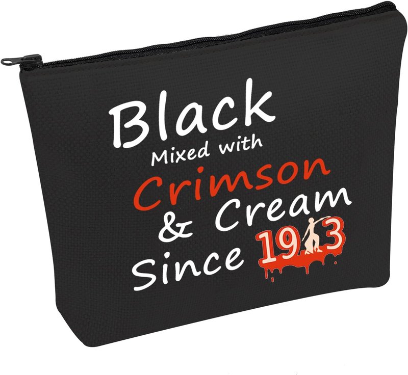 Crimson & Cream Sorority Makeup Bag - Stylish Black Cosmetic Bag for Sorority Gifts | Perfect Size for Essentials