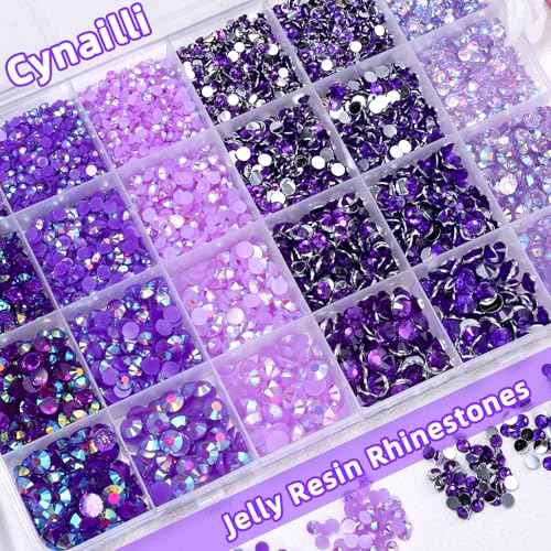 18000 Pcs 3D Purple Jelly Rhinestones for Crafting, Flatback Resin Jelly Bedazzled Gems for Crafts, 3-6 mm Half Round Gems Rhinestones for Nails Art Eyes Makeup DIY Crafts Supplies