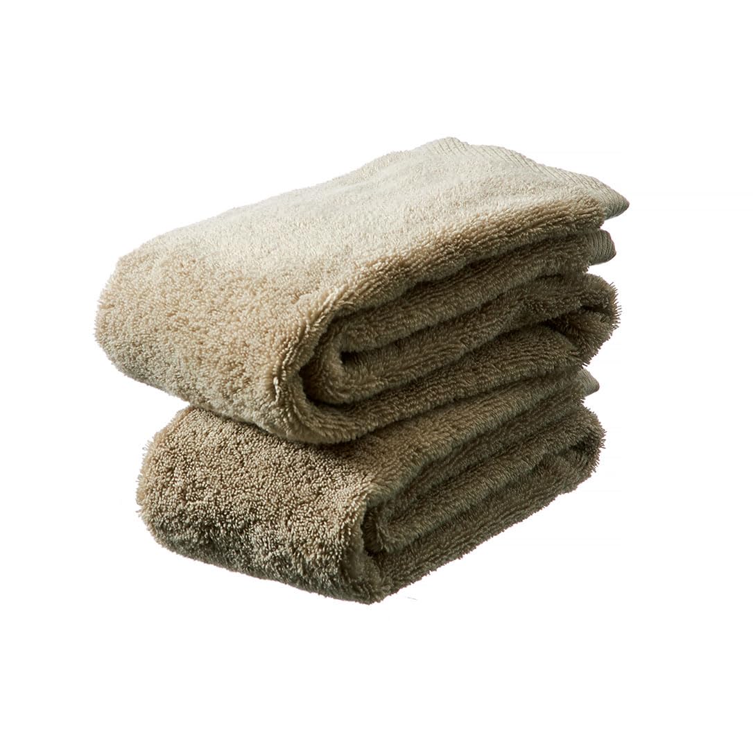 UENO TOWEL Luxury Japanese Wash Cloth - Set of 2, Senshu Towels, Greige, Approx. 13" x 33.5", Ultra Soft, Quick Drying, Absorbent, Lightweight, Ideal for Bath, Bathroom, Yoga, Spa, Body, Gift