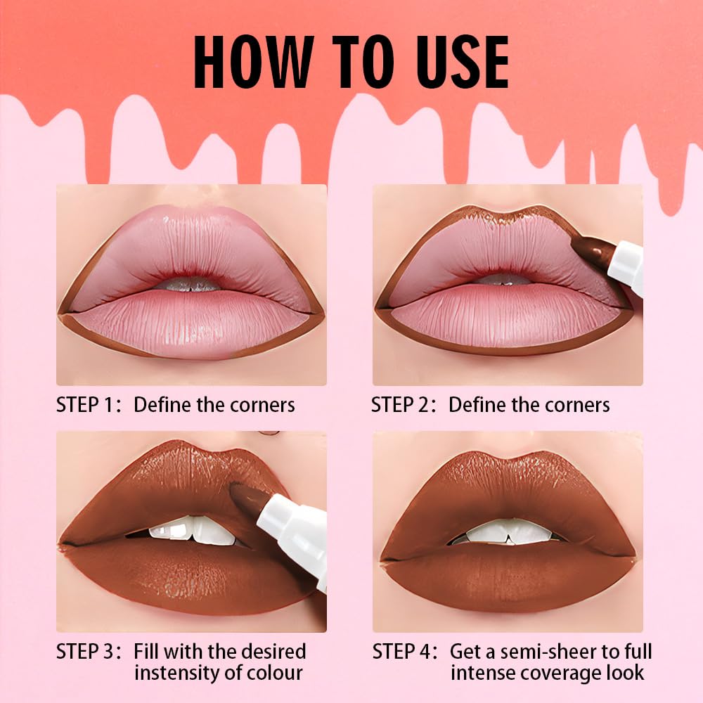 Warm Brown Dual-Tip Liquid Lip Liner Pen - Flat End for Full Coverage & Pointed Tip for Precise Lining, Long-Lasting Waterproof Matte Lipstick, Makeup Tool for Full Coverage and Defined Lip Lines 02#