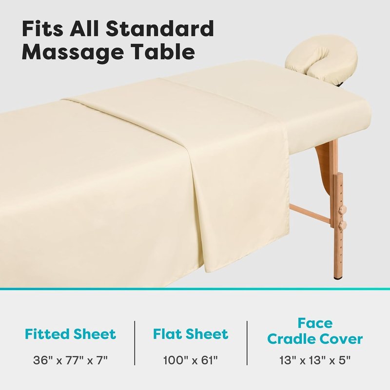Comfyanno Massage Table Sheets Set - 3 Pcs Professional Microfiber, Soft & Stain Resistant | Natural Color