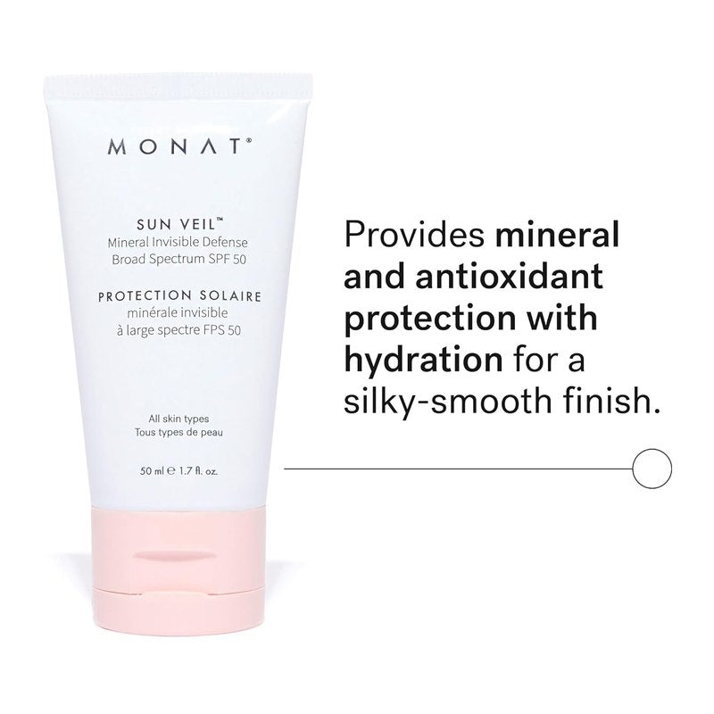 MONAT Sun Veil Mineral Sunscreen SPF 50 - Tinted Invisible Defense, Oil-Free Facial Protection, 1.7 Fl Oz