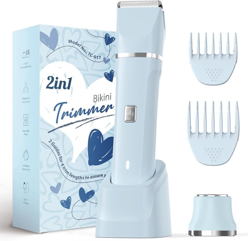Risina Bikini Trimmer for Women - Versatile Wet & Dry Grooming Shaver | Electric Razor for Legs & Sensitive Areas, Blue