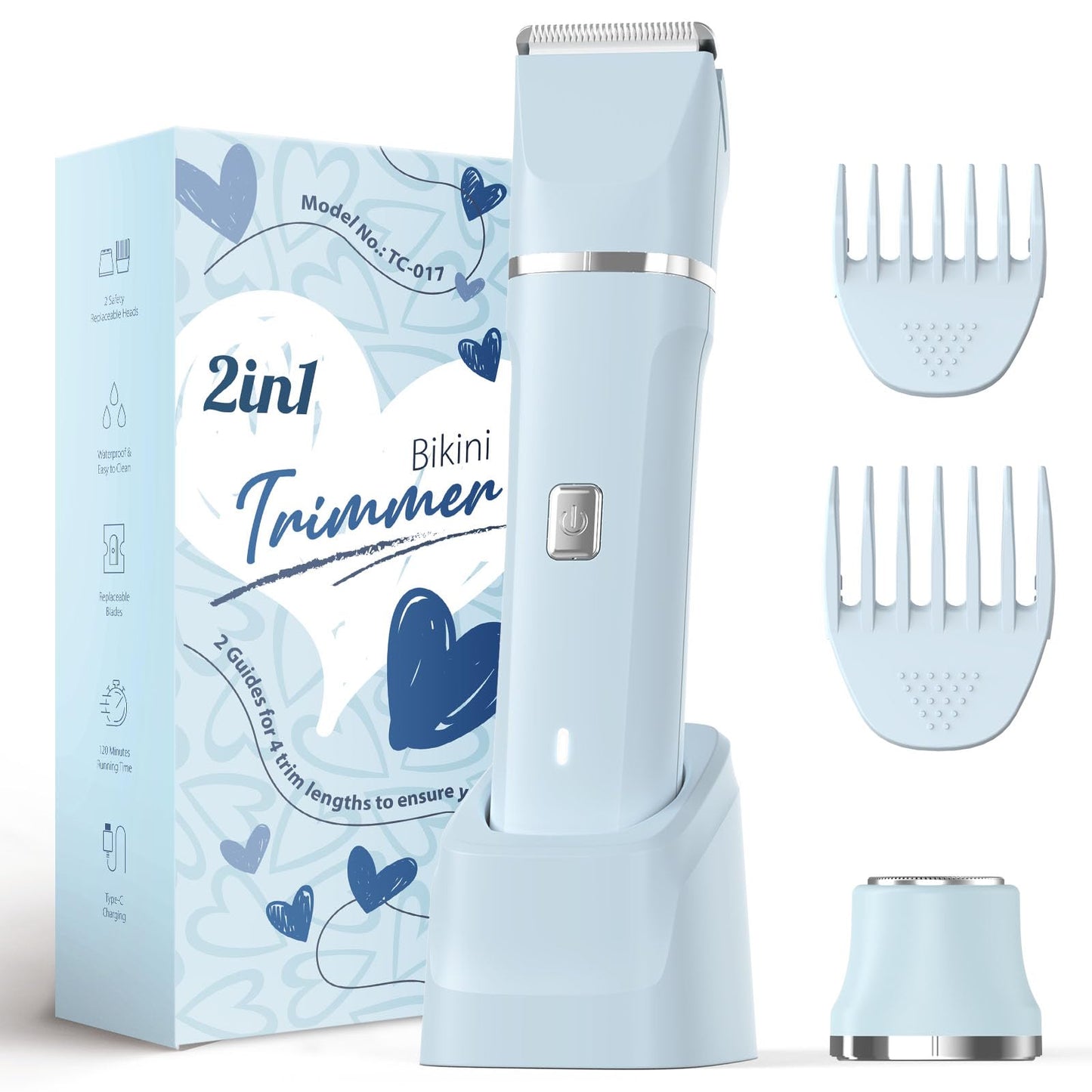 Risina Bikini Trimmer for Women - Body Hair Trimmer Shaver for Women's Grooming, Wet & Dry Use Groomer, Dusk Razor for Women, Ladies Electric Razors for Legs, Female Trimmer for Private Area, Blue