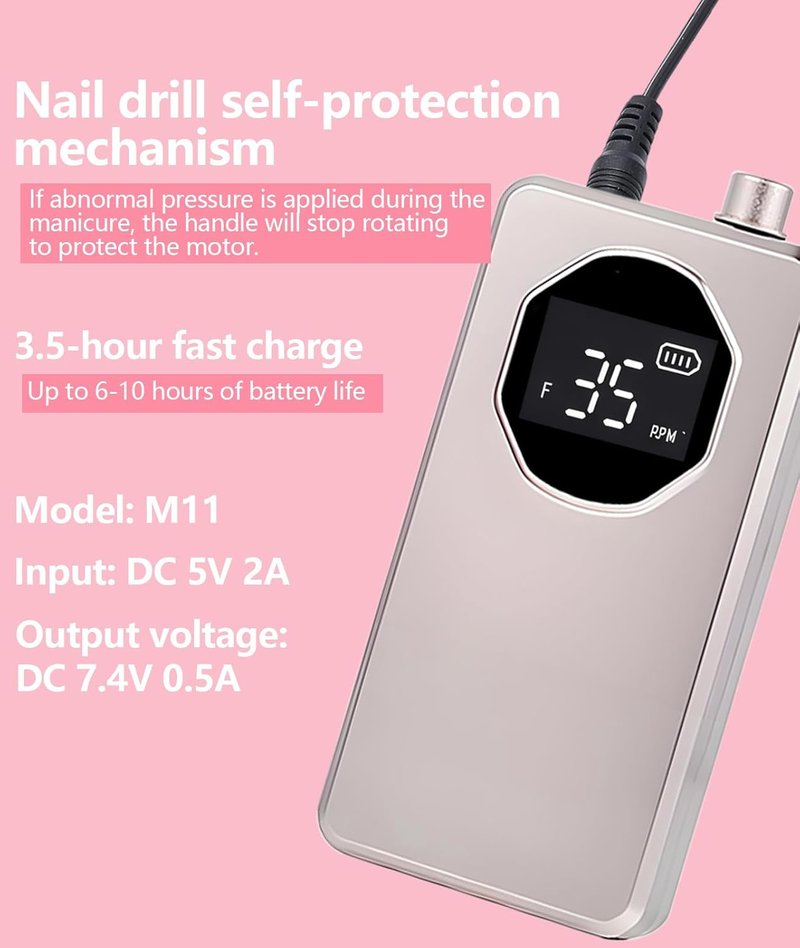 Professional Nail Drill - High Torque 35000 RPM Electric File for Acrylic & Gel | Portable Rose Gold Manicure Tool