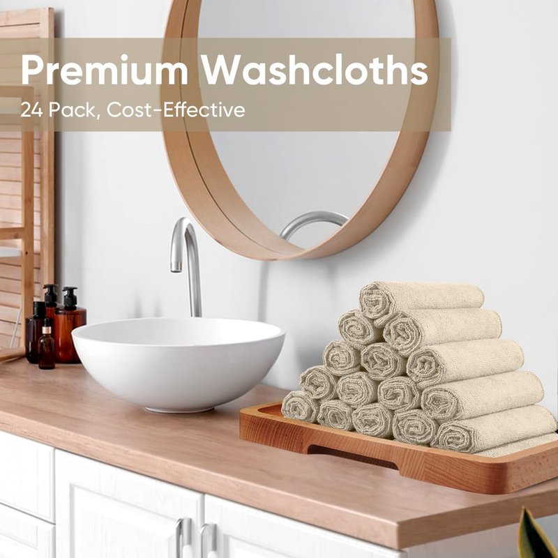 HOMEXCEL Microfiber Washcloths 24 Pack, Highly Absorbent and Soft Face Towel, Multi-Purpose Wash Cloths for Bathroom, Hotel, Spa, Gym, and Kitchen, 12x12 Inch, Brown