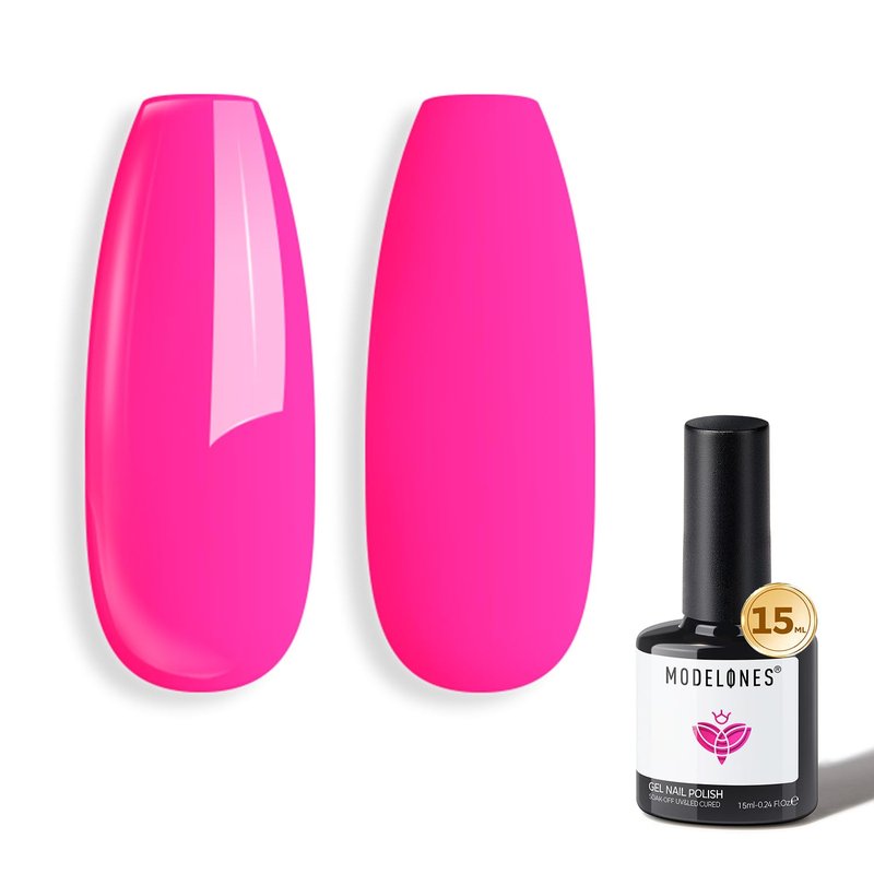 modelones Pink Gel Polish Hot Pink Gel Nail Polish Soak Off Led Neon Pink Polish Nail Art Design Salon DIY Gel Manicure for Women Girl 15 ML