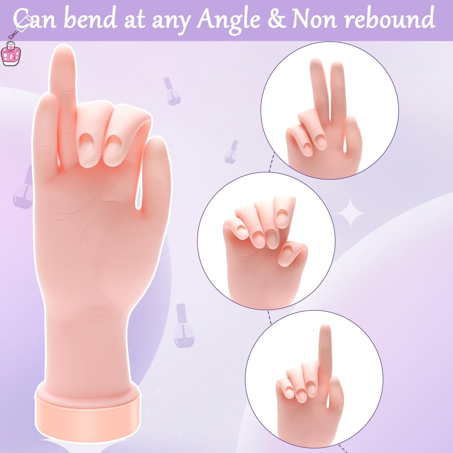 Zhaoyao Practice Hand for Acrylic Nails, Nail Practice Hand with 100 Pcs Nail Tips 120 Pcs Double-side Jelly Glue Stickers Bendable Fake Hand Mannequin Hand for Nail Practice Manicure Beginners