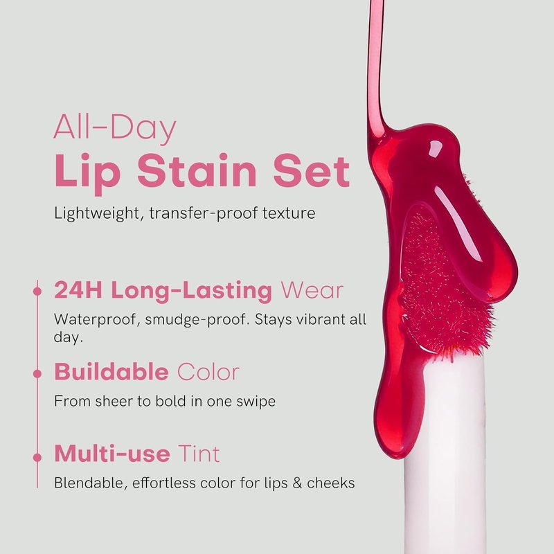 bayfree Lip Tint Stain Set, 2 PCS Korean Water Tint Lightweight Non-sticky, Waterproof Long Lasting Liquid Blush & Lip Stain, Transfer-Proof, Matte Finish Lip Color Makeup (juicy)